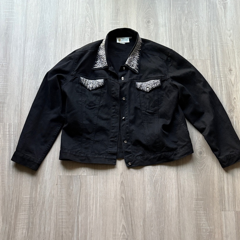 Vintage Christine Alexander Black Denim Style Jacket with Embellishment